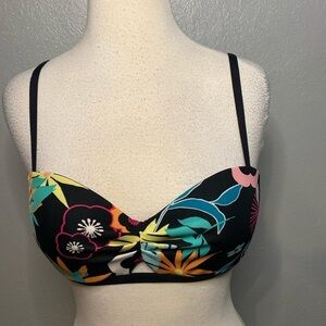 Coco Rave Bikini Top Tropical Floral Black Orange Teal Yellow XS 30-32C Cup